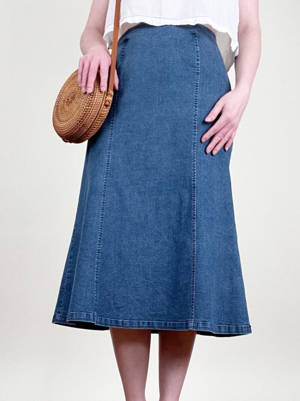 Vintage 90s Y2K Denim Midi Skirt Jean Fitted Trumpet A-Line Sexy 1990's Y2K 00's